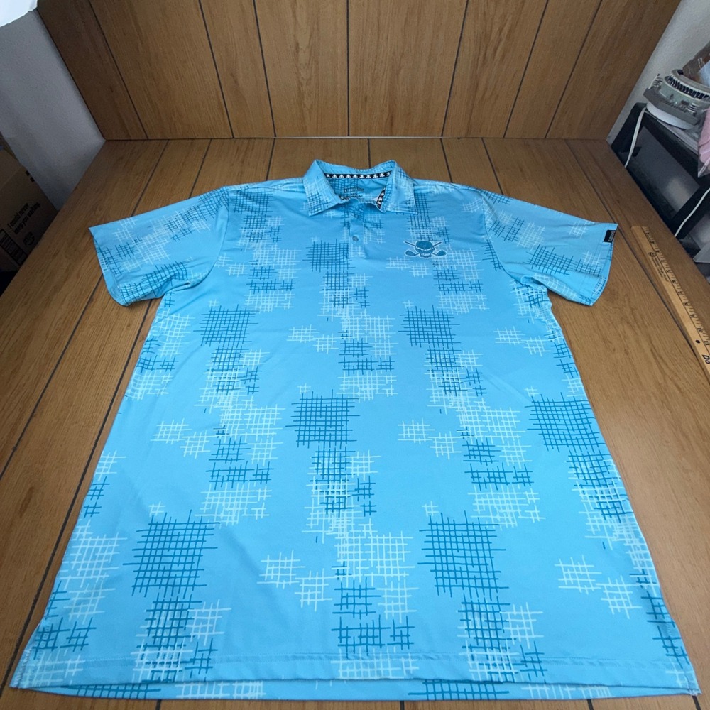 Tattoo Golf Performance GTX Blue Grid Polo Shirt Mens 2XL Cool Stretch